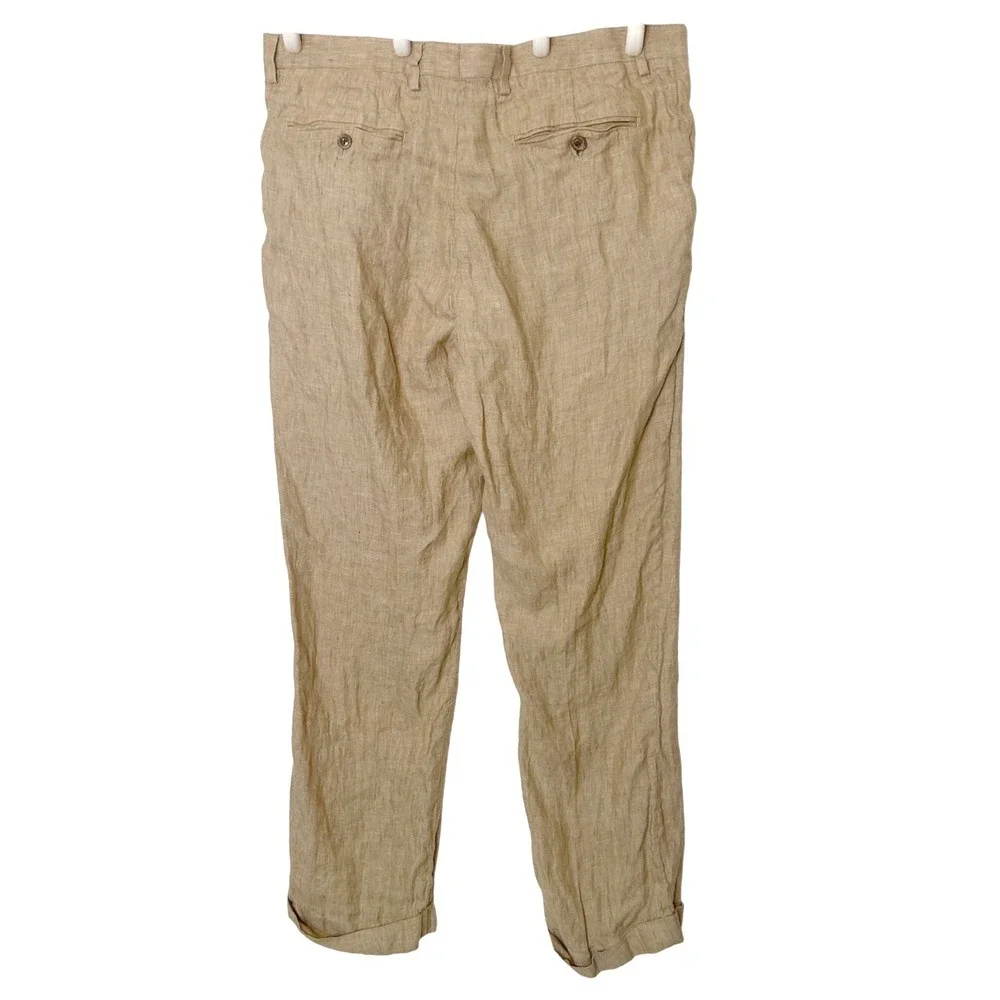 Baird Mcnut Tan Linen Murano Zac classic fit Men's 36x32 tan pants slacks preppy